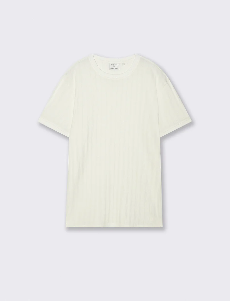 T-shirt girocollo jacquard effetto maglia - Beige ecru