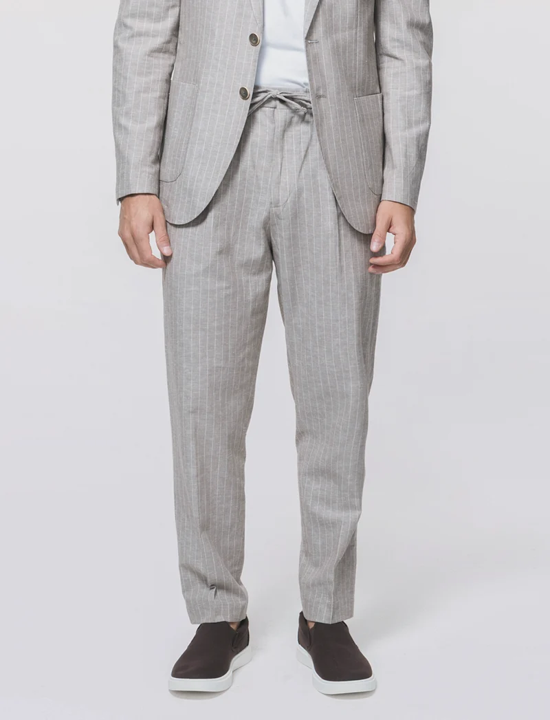 Pantaloni formal fit in linen blend rigato - Beige