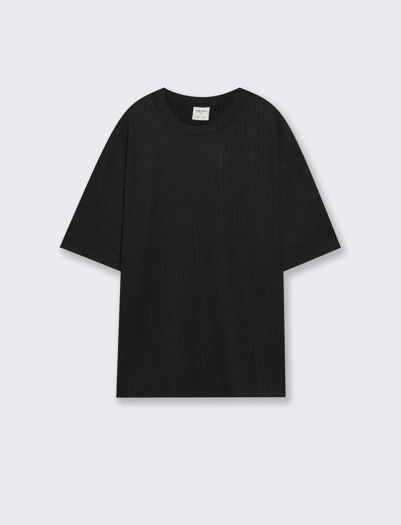 T-shirt jacquard relaxed fit plissettata - Nero