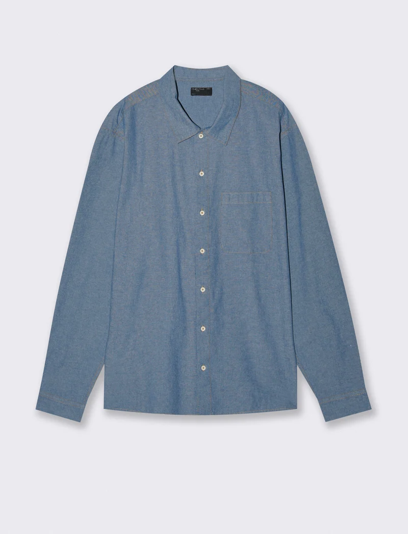 Camicia cropped in puro cotone melange - Azzurro