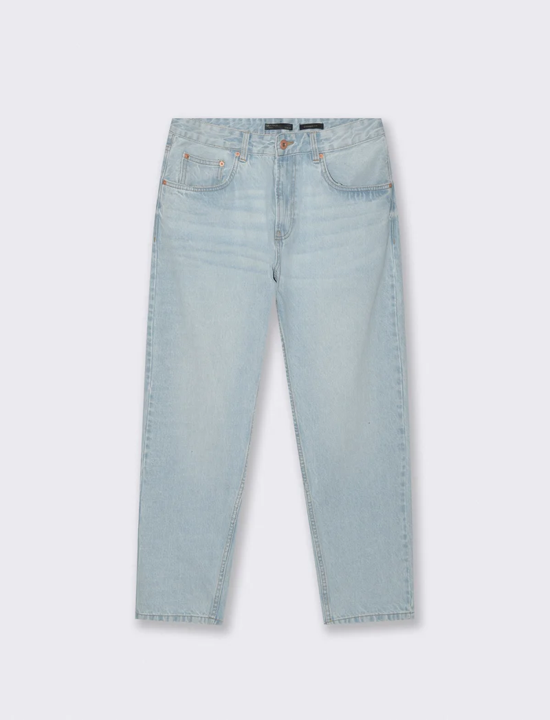 Jeans Blu Chiaro Straight Fit Effetto Slavato - Denim