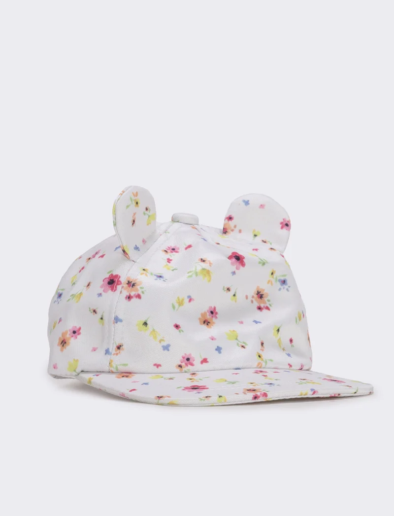 Cappellino con orecchie e fiori - Bianco