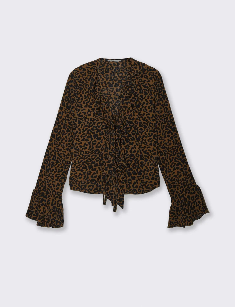 Camicia Stampata con Scollo a V e Rouches - var 2