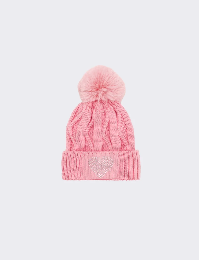 Cappello con pon pon e borchie - Rosa