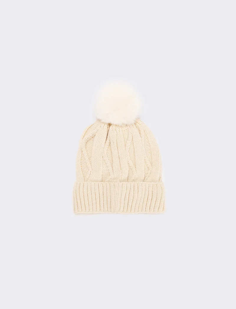 Cappello con pon pon e borchie - Bianco sporco