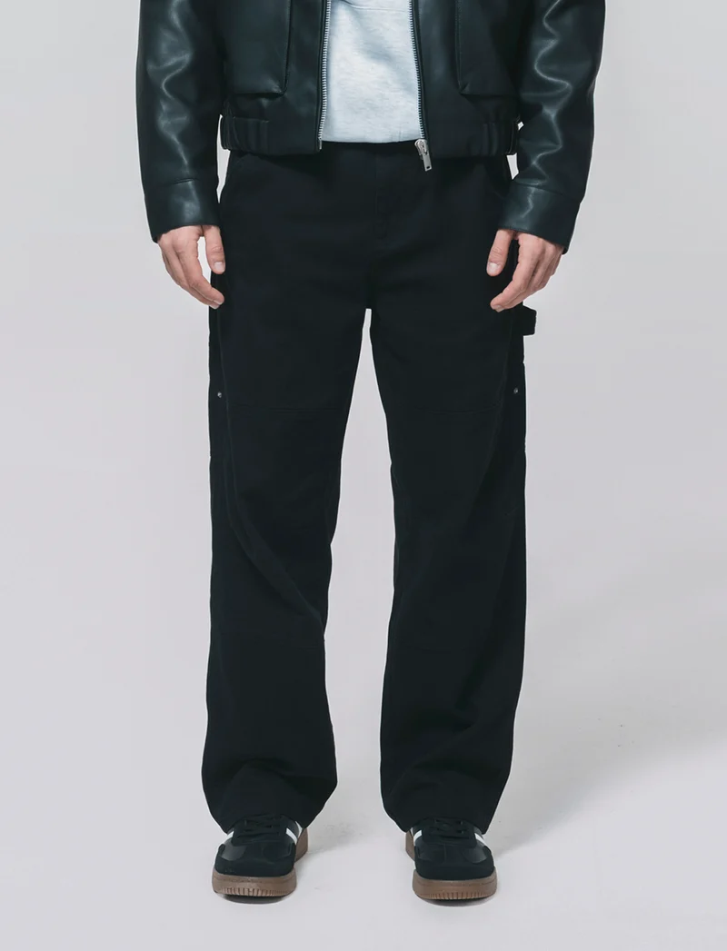Pantaloni carpenter in denim e lino - Nero