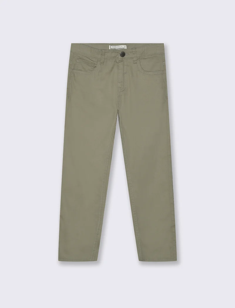 Pantaloni Regular in Cotone Elastico - Verde salvia