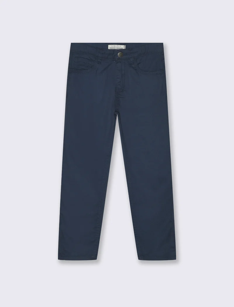 Pantaloni Regular in Cotone Elastico - Blu