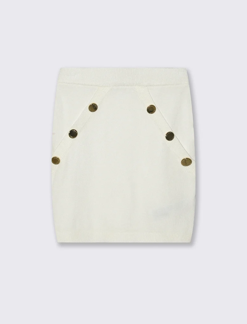 Gonna in maglia con bottoni decorativi - Bianco latte
