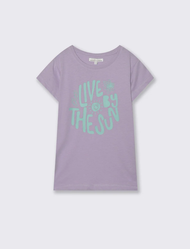 T-shirt estiva bambina con stampa colorata - Lilla