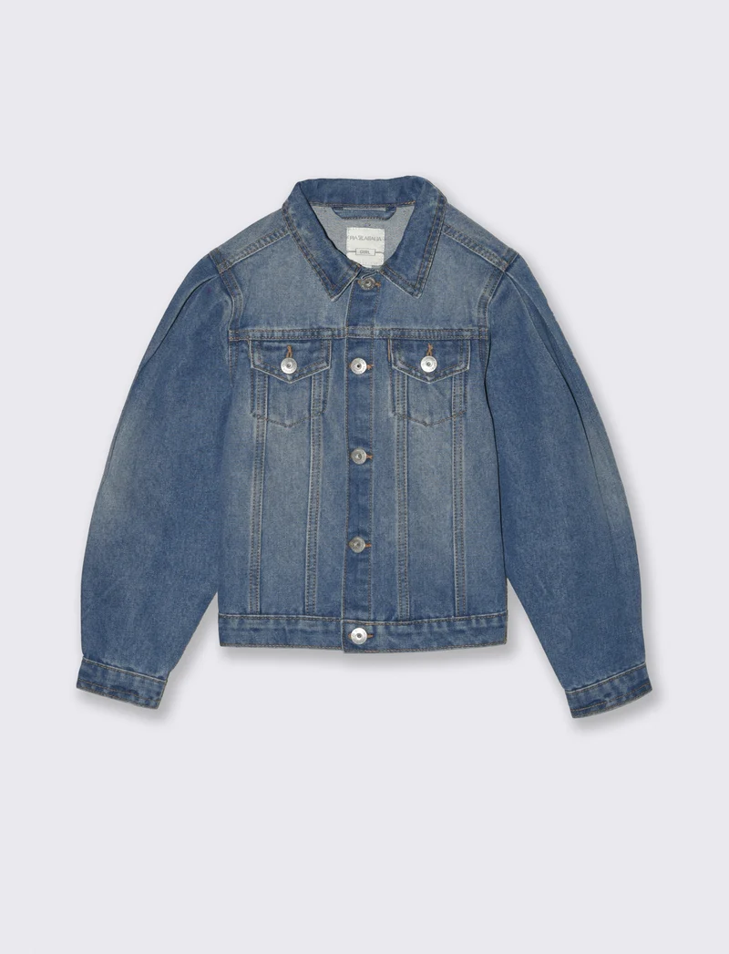 Giubbino jeans bambina manica a sbuffo - Denim chiaro