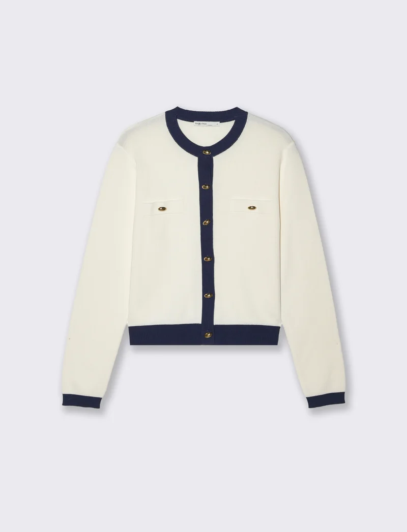 Cardigan con bottoni e bordi a contrasto - Avorio