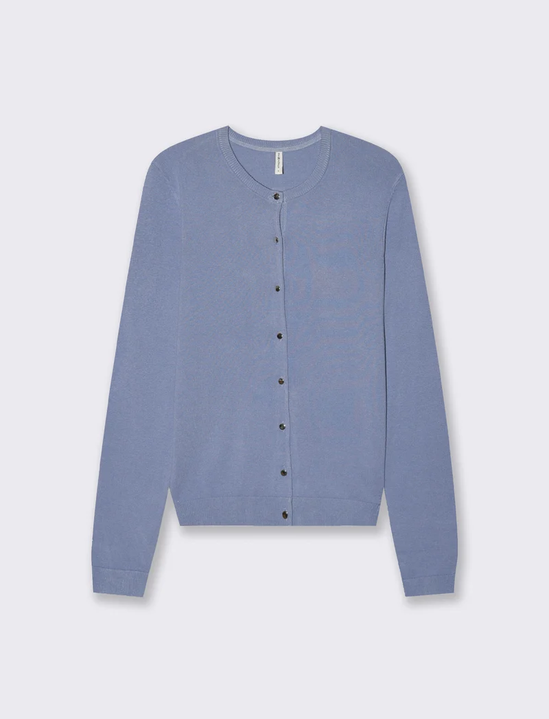 Cardigan Basico con Bottoni e Maniche Lunghe - Denim