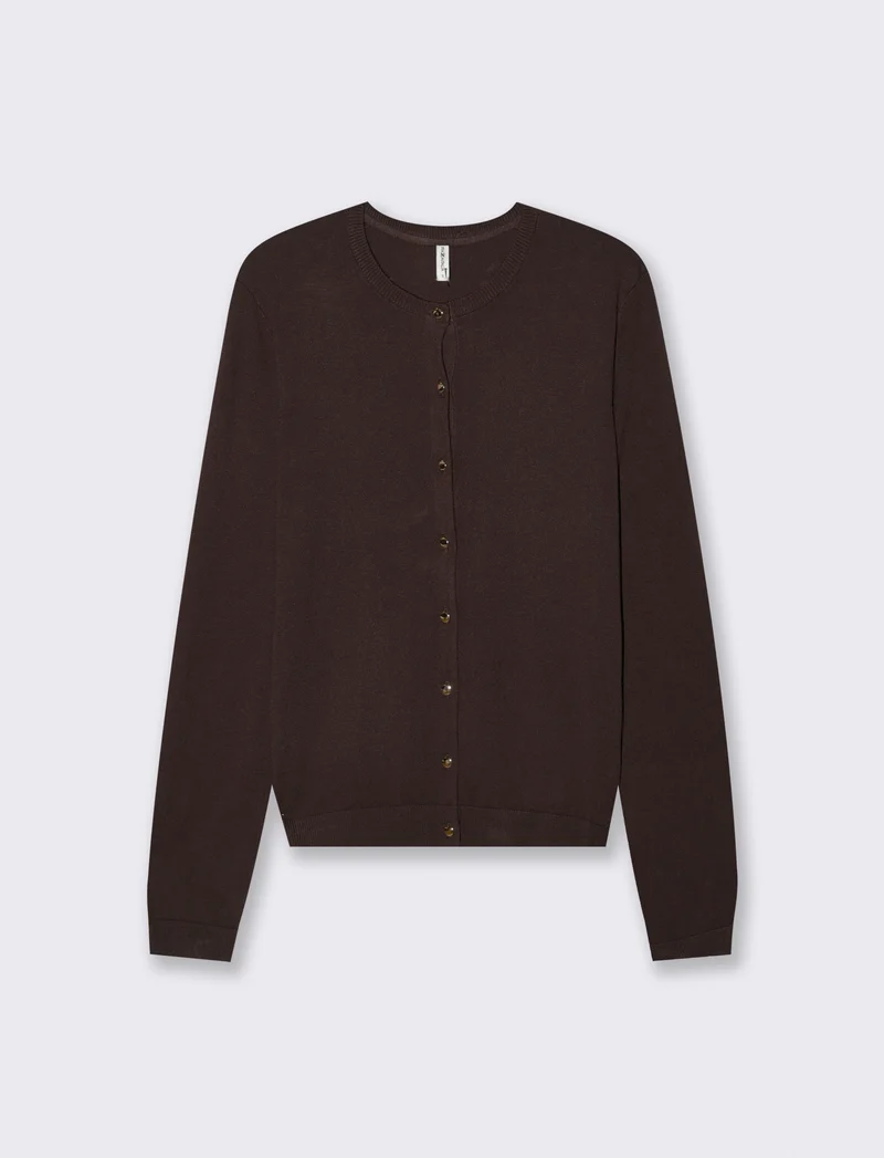 Cardigan Basico con Bottoni e Maniche Lunghe - Moro