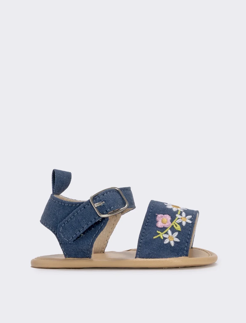 Sandalo in denim per neonata con fiori - Blu