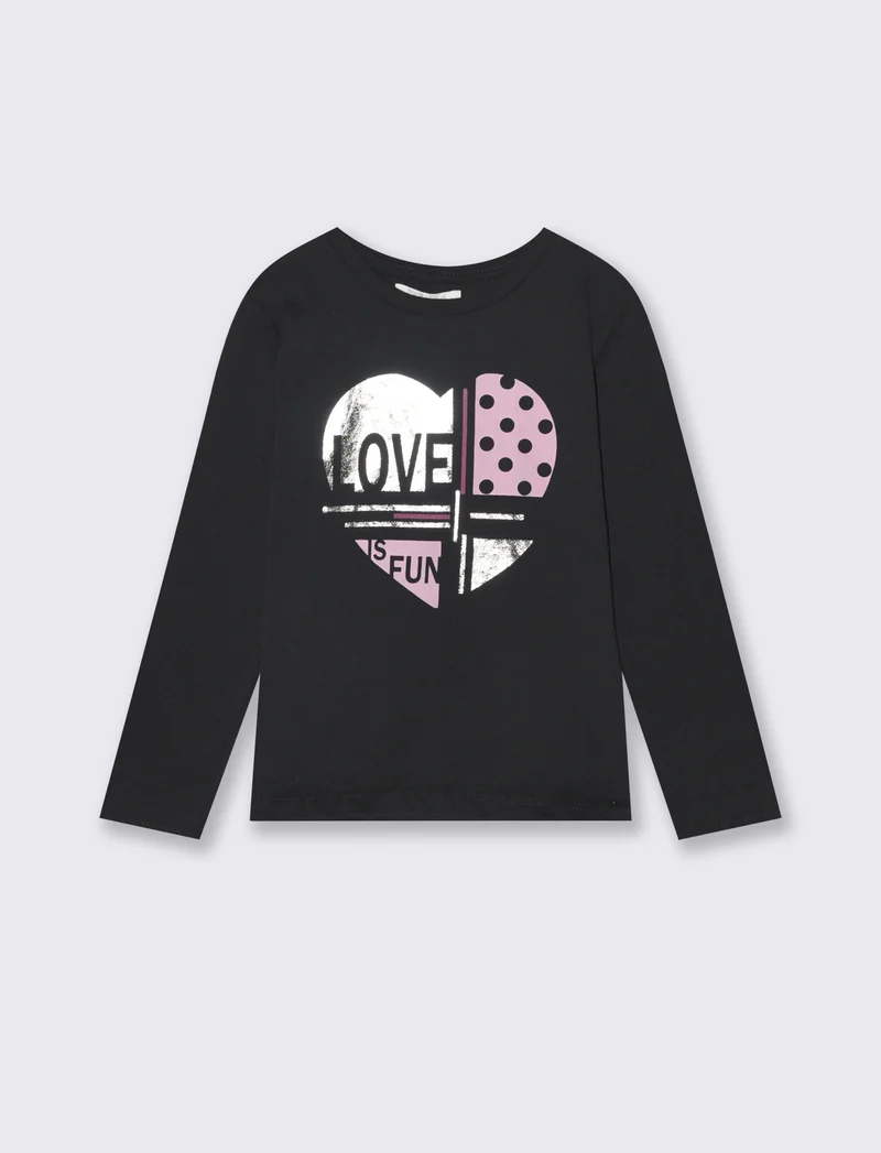 T- shirt manica lunga in cotone. - Nero