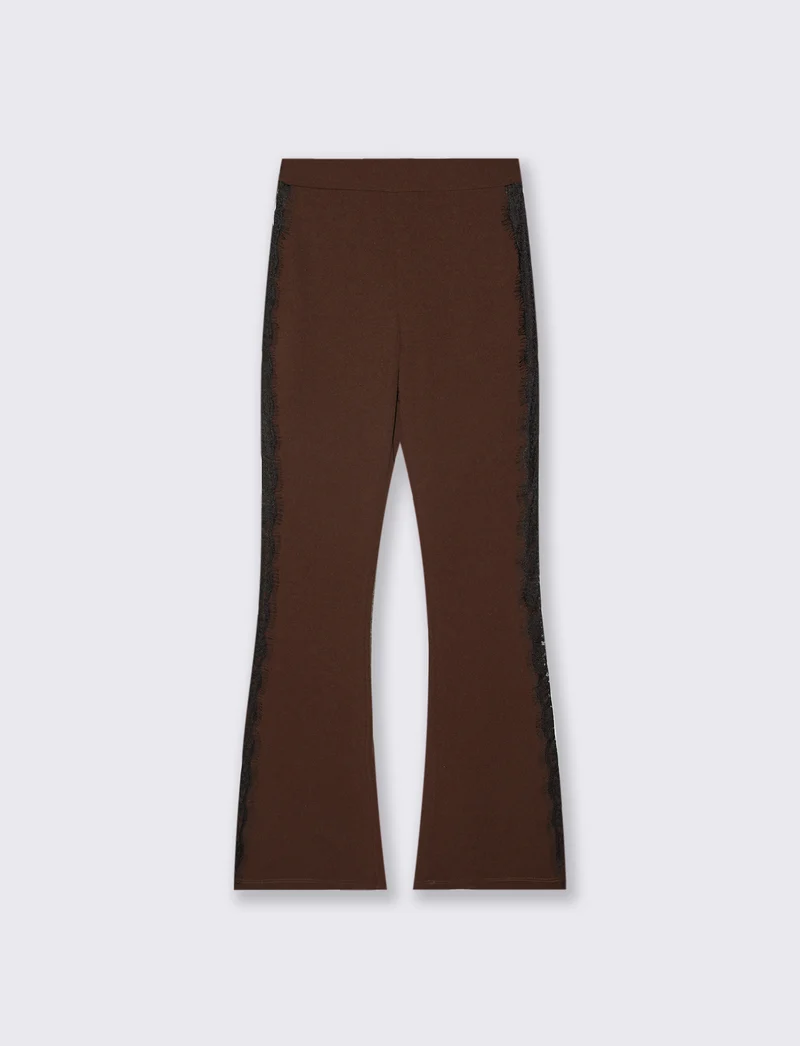 Pantalone a zampa con inserti laterali in pizzo - Moro