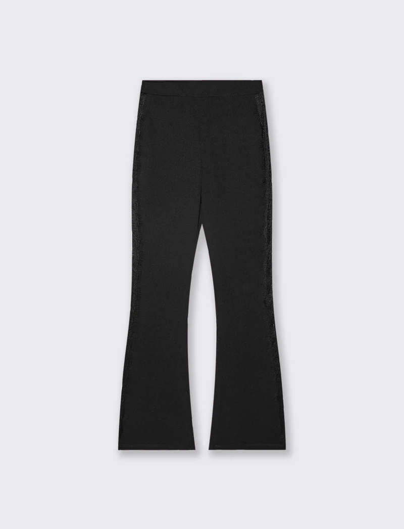 Pantalone a zampa con inserti laterali in pizzo - Nero