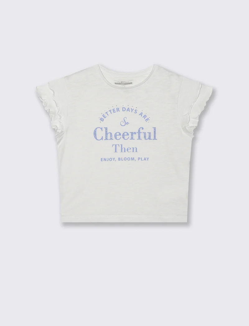 T-shirt girocollo con strass e stampa - Bianco