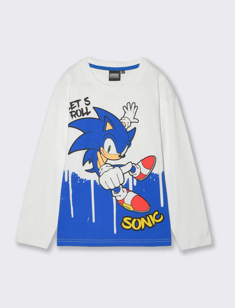 T-Shirt Manica Lunga Sonic per Bambini - Bianco