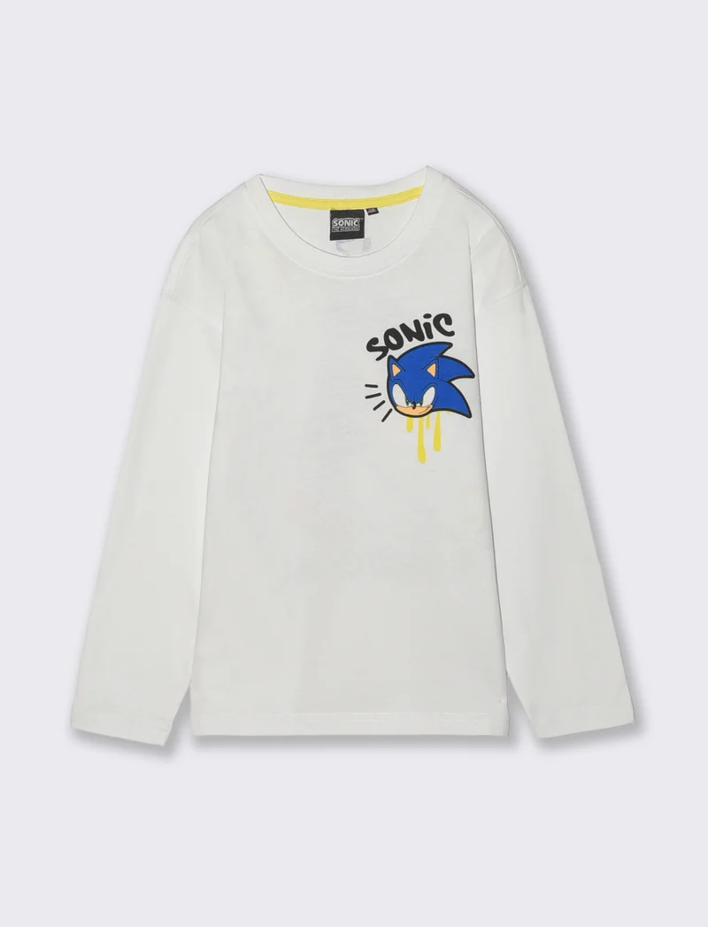 T-Shirt Manica Lunga Sonic per Bambini - Bianco