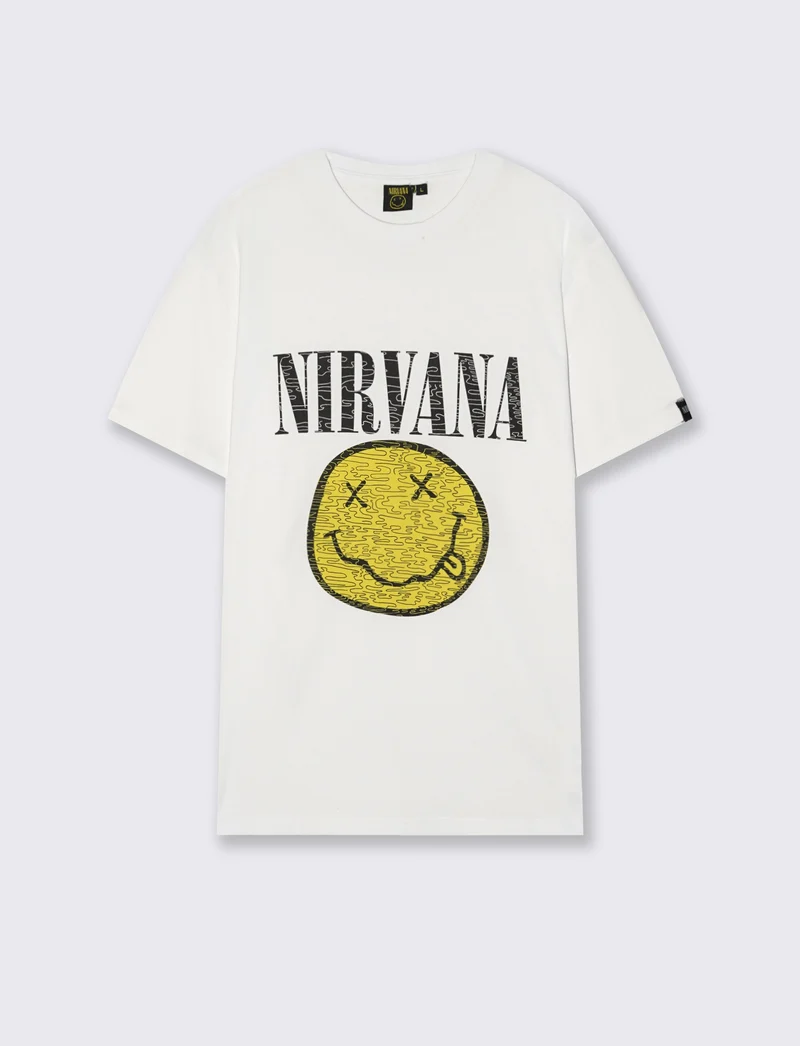 T-Shirt Nirvana Girocollo Maniche Corte - Bianco