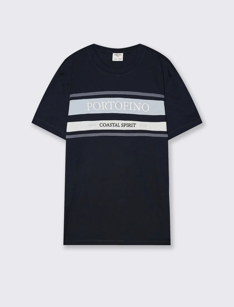 T-shirt girocollo con fascia e ricamo - Blu