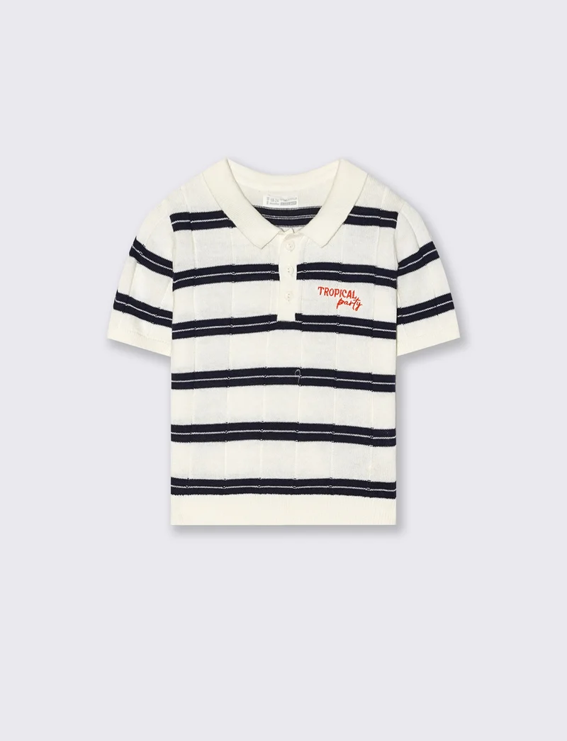 T-shirt girocollo con ricamo spugna - Righe