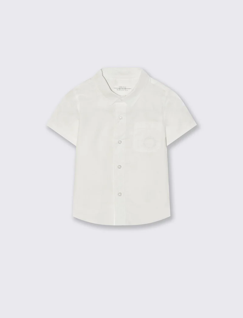 Camicia manica corta con taschino e ricamo - Bianco