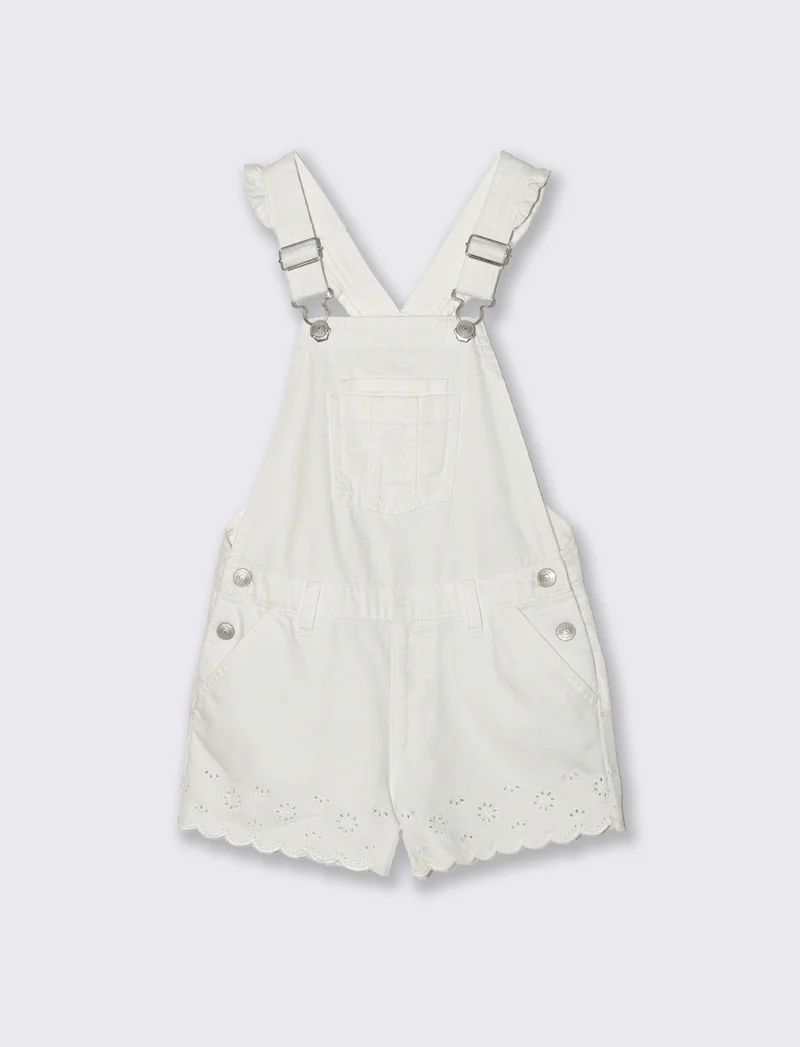 Salopette in twill con ricamo e tasche - Bianco latte