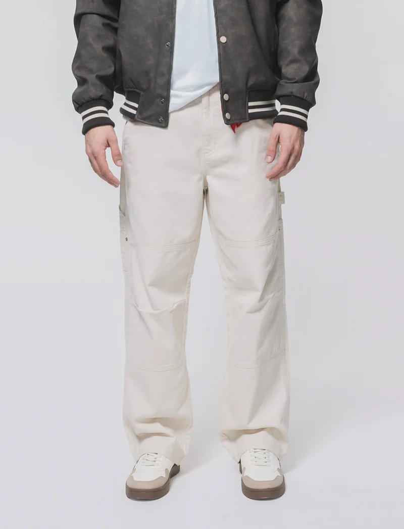 Pantaloni carpenter in denim e lino - Beige ecru