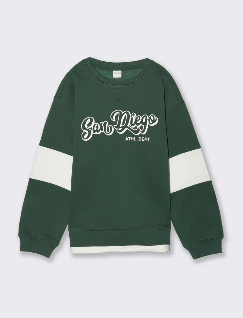 Felpa girocollo con stampa e tagli - Verde abete