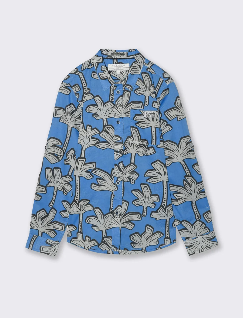 Camicia in cotone con fantasia casual - Blu oceano