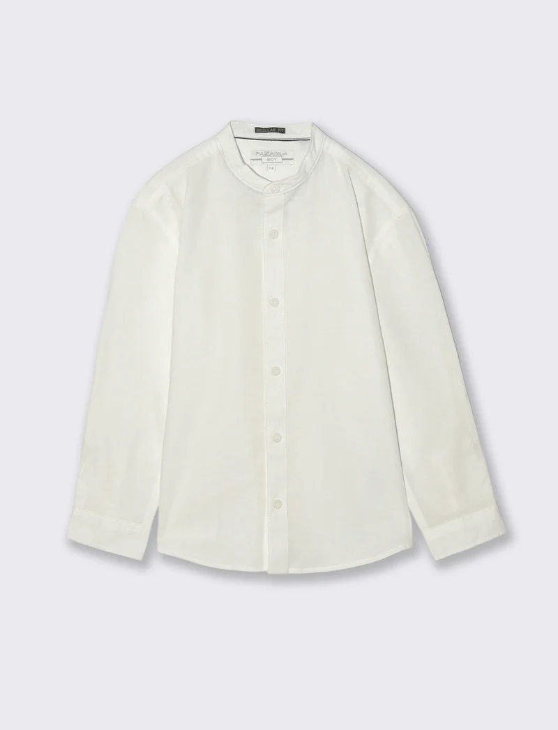 Camicia manica lunga con collo coreano - Bianco latte