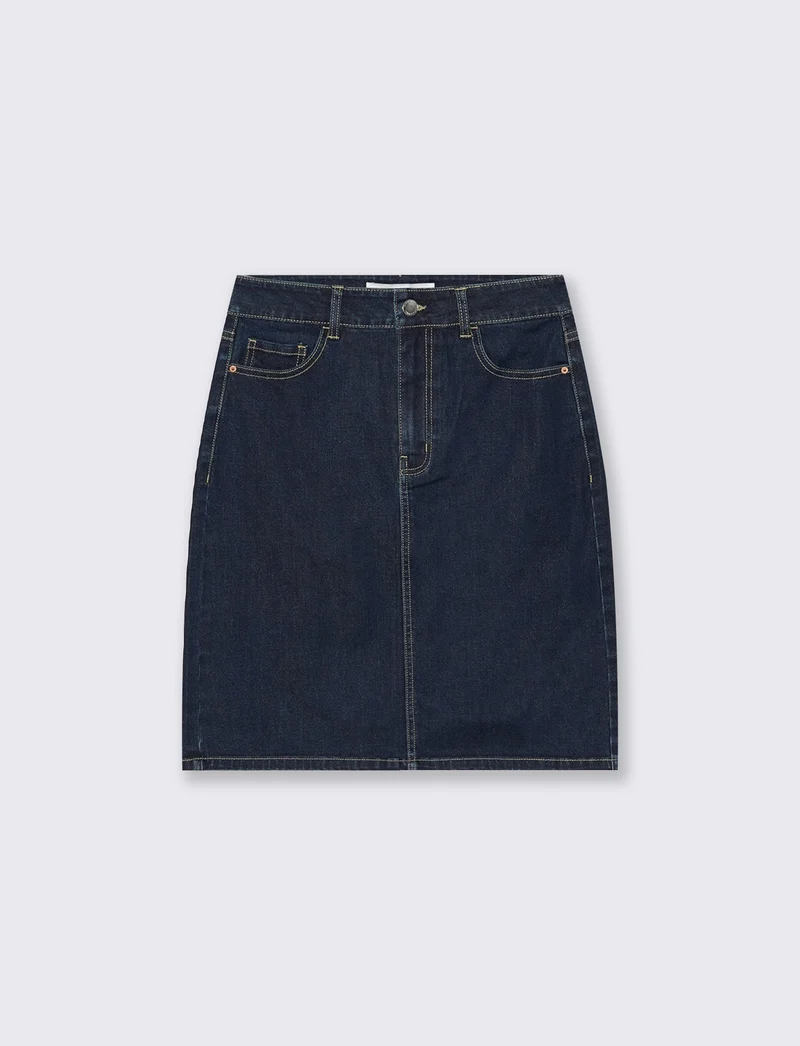 Longuette Denim con Spacco e Chiusura - Denim
