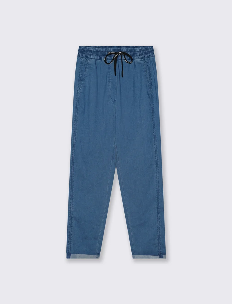 Pantalone Comodo con Coulisse e Risvolto - Denim