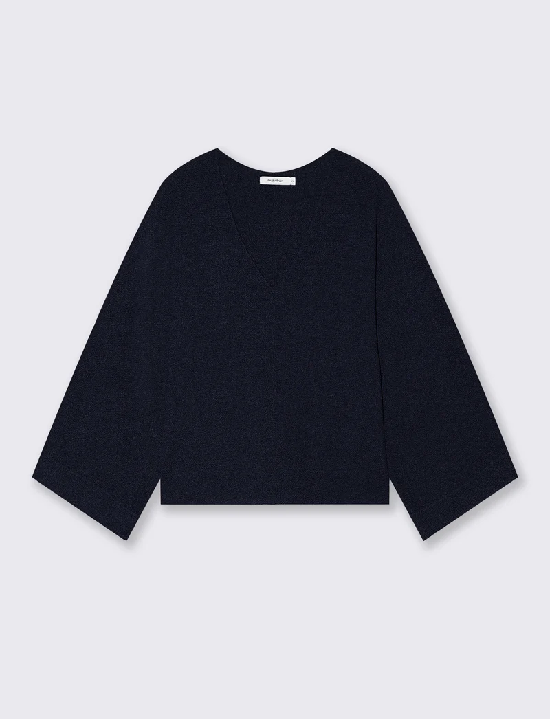 Pullover Manica a Kimono e Scollo V - Blu