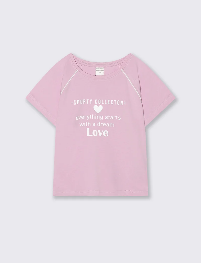 T-shirt sporty mezza manica con stampa - Rosa