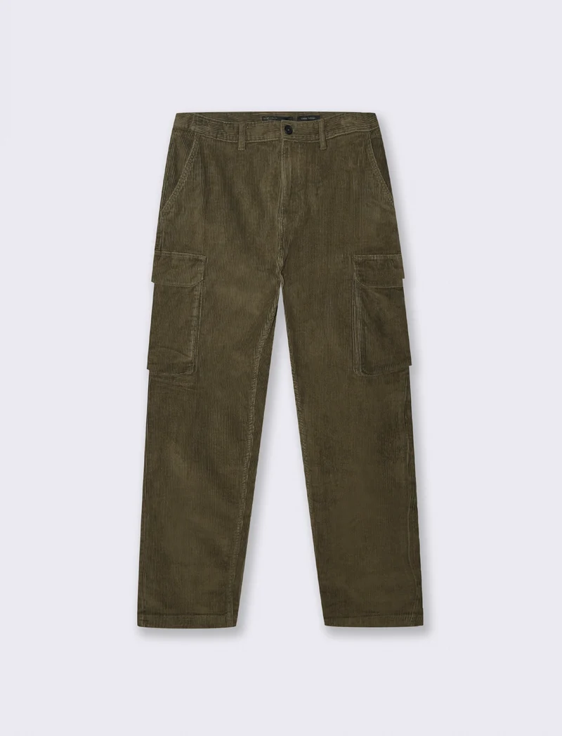 PANTALONI CARGO IN VELLUTO STRAIGHT FIT - Verde kaki
