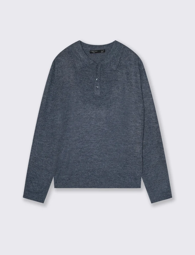 POLO IN MAGLIA EFFETTO LANA - Blu