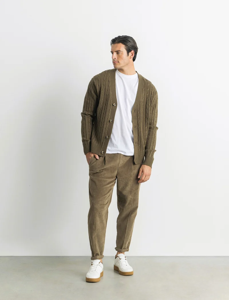 PANTALONI CHINO JOGGER IN VELLUTO - Verde oliva