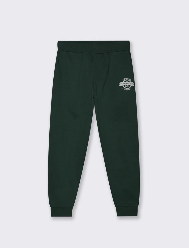 PANTALONI JOGGER IN FELPA CON STAMPA FLOCK - Verde scuro