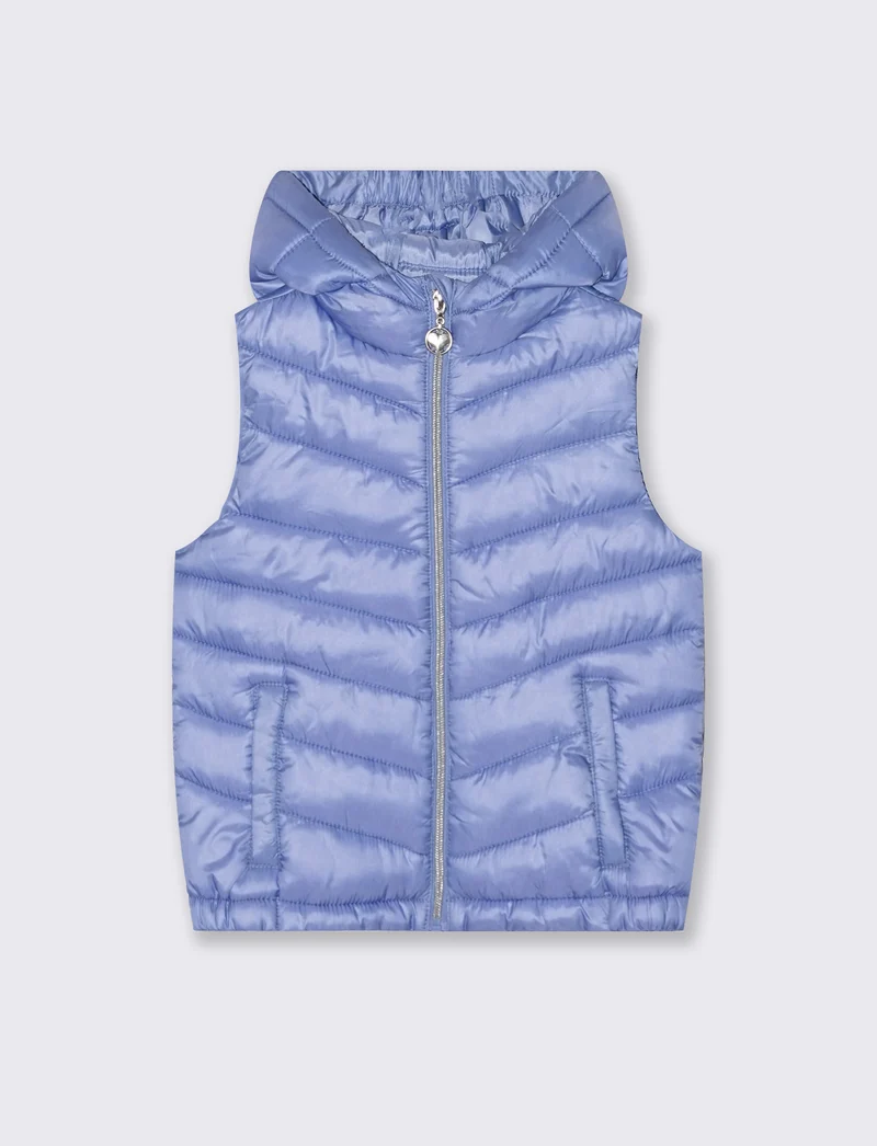 Gilet trapuntato leggero con cappuccio - Azzurro