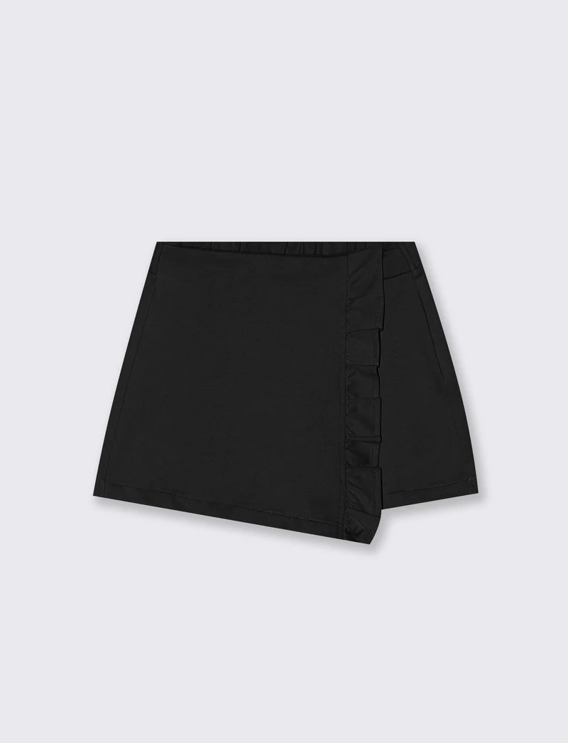 Shorts in felpa da bambina con rouches - Nero