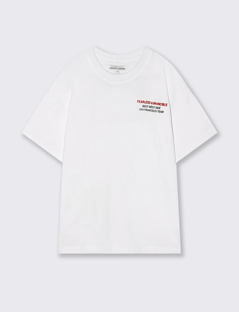 T-shirt in cotone con ricamo e stampa - Bianco