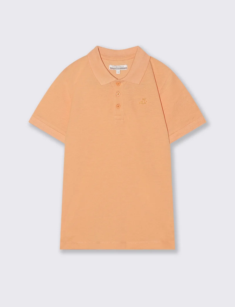 Polo mezza manica in cotone con ricamo - Pesca