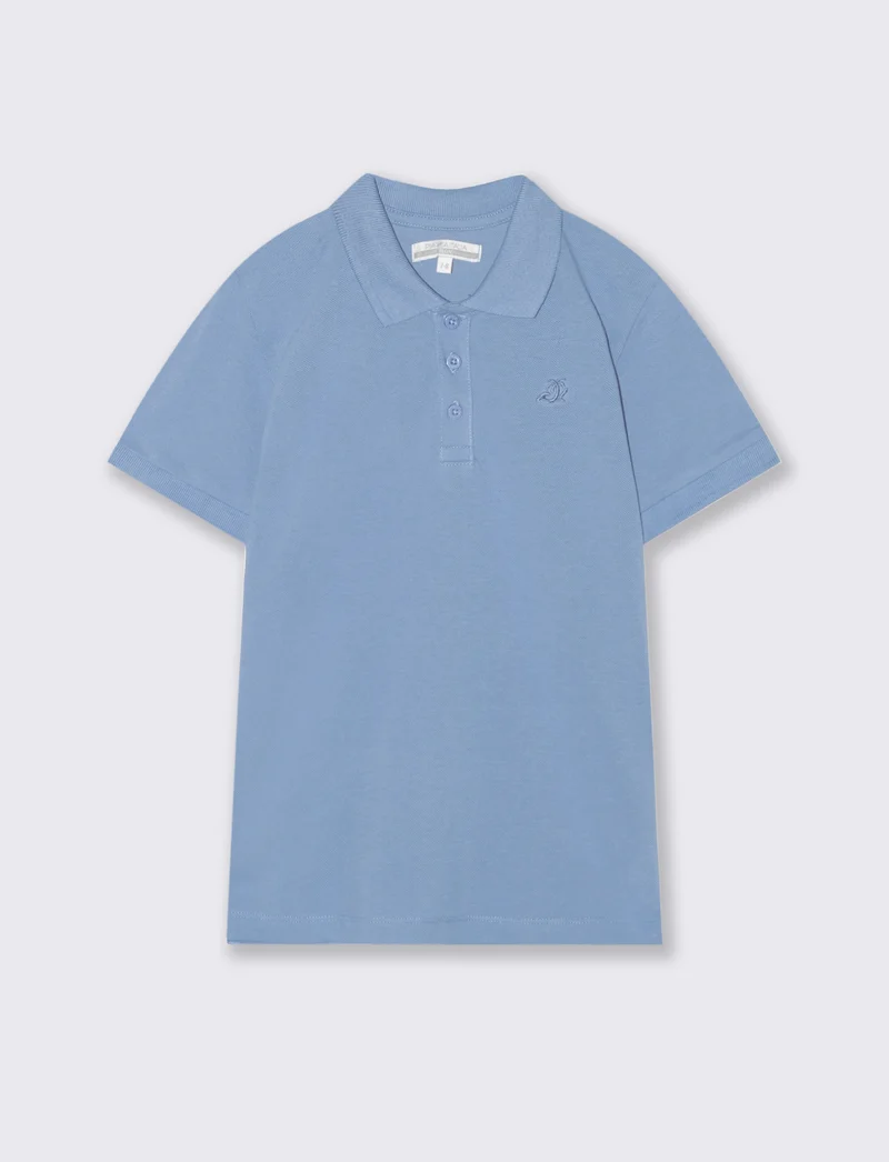 Polo mezza manica in cotone con ricamo - Azzurro