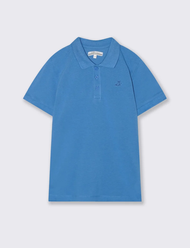 Polo mezza manica in cotone con ricamo - Blu oceano