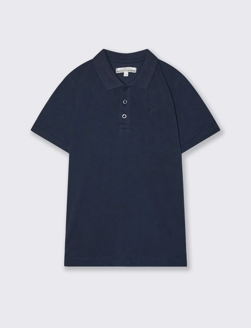Polo mezza manica in cotone con ricamo - Blu