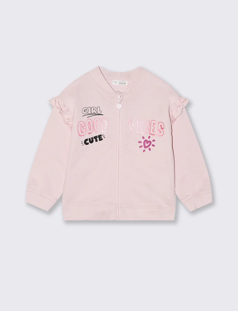 Felpa con zip e tasca frontale - Rosa
